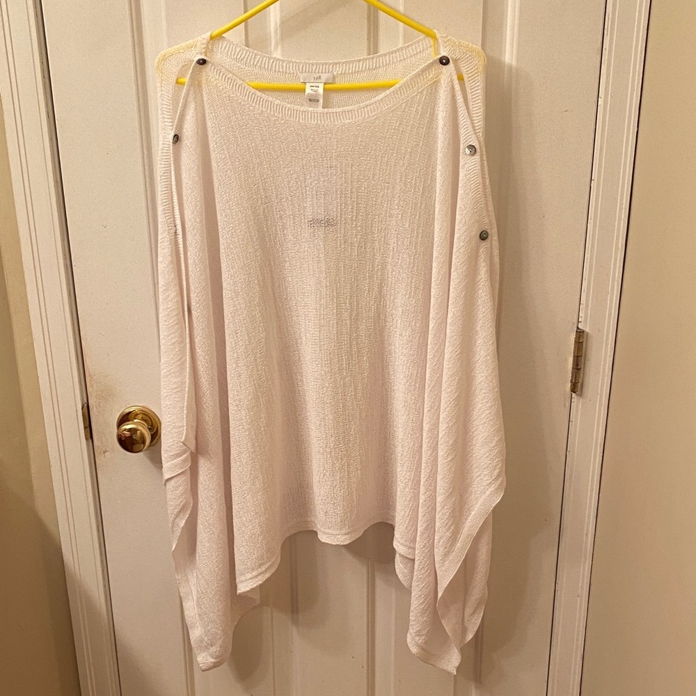 New! J. Jill White Button-Accent Knit Poncho Top